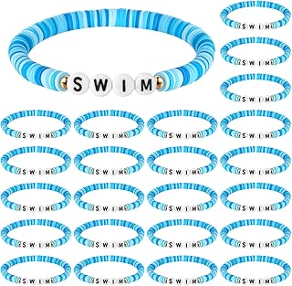 Tondiamo 24 Pcs Swim Bracelet Gifts Bulk, Swimmer Gifts Bracelets for Team Teen Swimming Party Favors Swim Accessories for Stuff Swimming Team Kids Stretch Swimmer Party