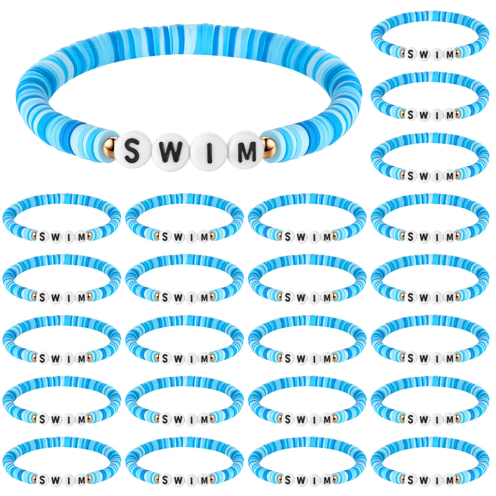 Tondiamo 24 Pcs Swim Bracelet Gifts Bulk, Swimmer clay beaded bracelet Charm Gifts for Teen Swim Accessories for Team Coach Teen Swimmer Team Kids Party Favors