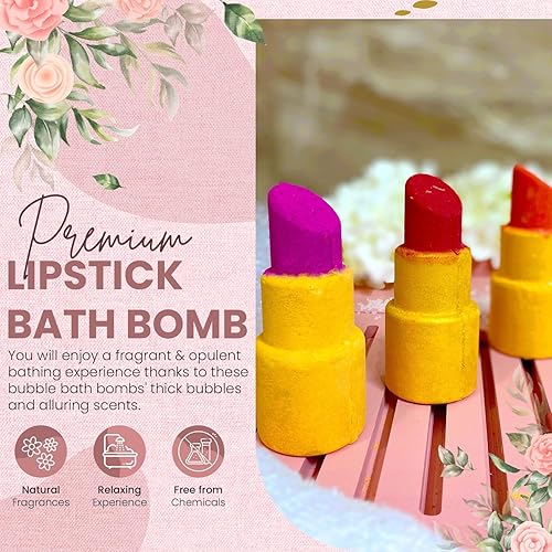 Miniatura 6 de Bombas de baño con lápiz labial I 3 bombas de baño perfumadas grandes hechas a mano para mujeres y niñas, niños, regalos de relajación de spa para