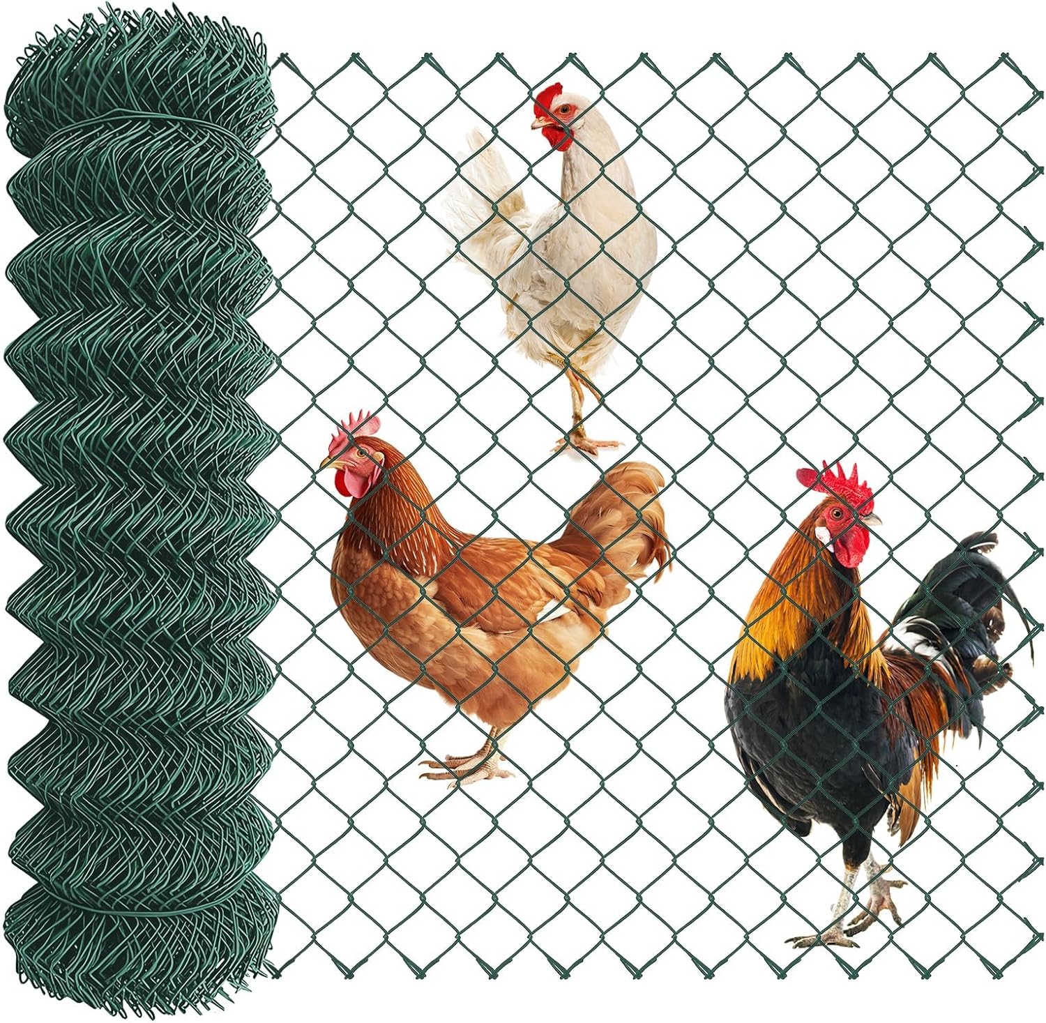 Amagabeli PVC Green Vinyl Coated Chain Link Fence Fabric 39inch x 82ft 13Gauge Diamond Mesh Wire Fencing Roll for Residential Commercial Property Protection Athletic Field Garden Animal Enclosure