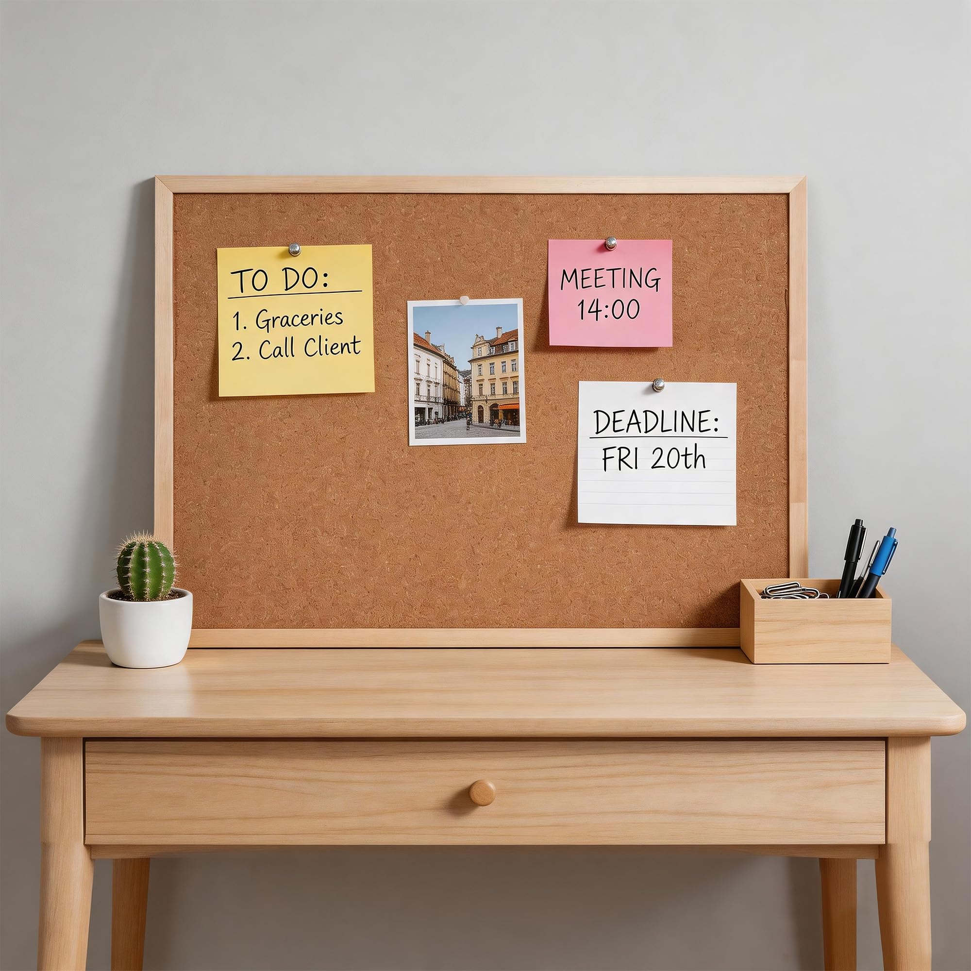 Pryma Lavagna in Sughero da Parete – Bacheca con 7 Puntine Incluse – Pannello Porta Appunti per Ufficio, Casa e Scuola (50x70 cm)