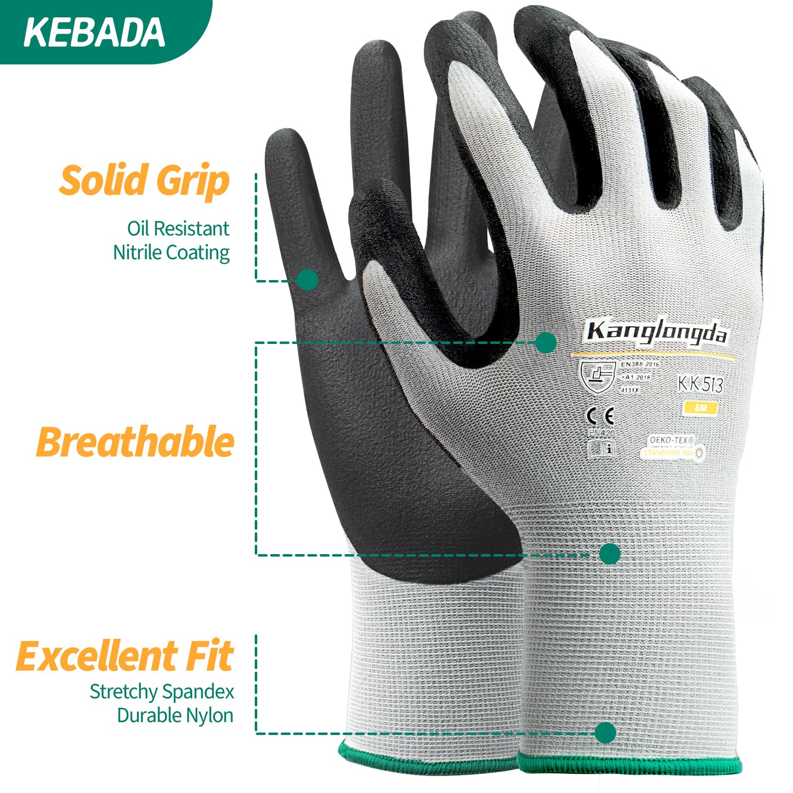 3-Paris - Guantes de trabajo pequeños para hombres y mujeres, guantes protectores de seguridad con revestimiento de nitrilo con agarre, ideales para jardinería, almacén, mecánico, trabajos de