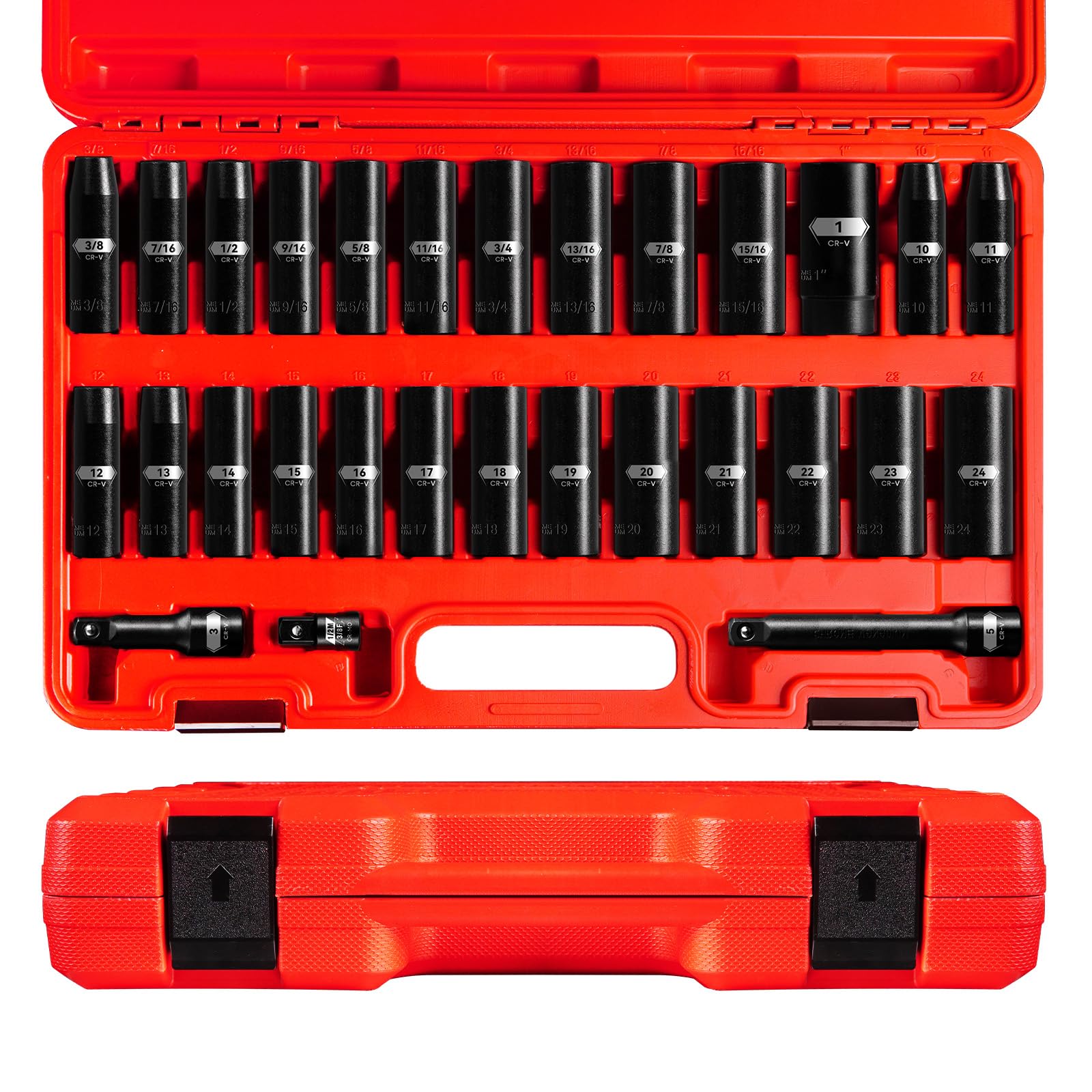 1/2 Zoll Schlag-Steckschlüssel-Set 18-teilig – Metrisch 10-24 Mm, Cr-V, Mit Tasche