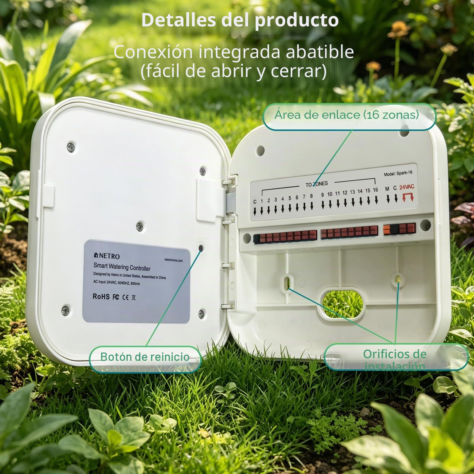 Controlador de riego inteligente Netro Spark con wifi, previsión meteorológica, acceso remoto (16 zonas)