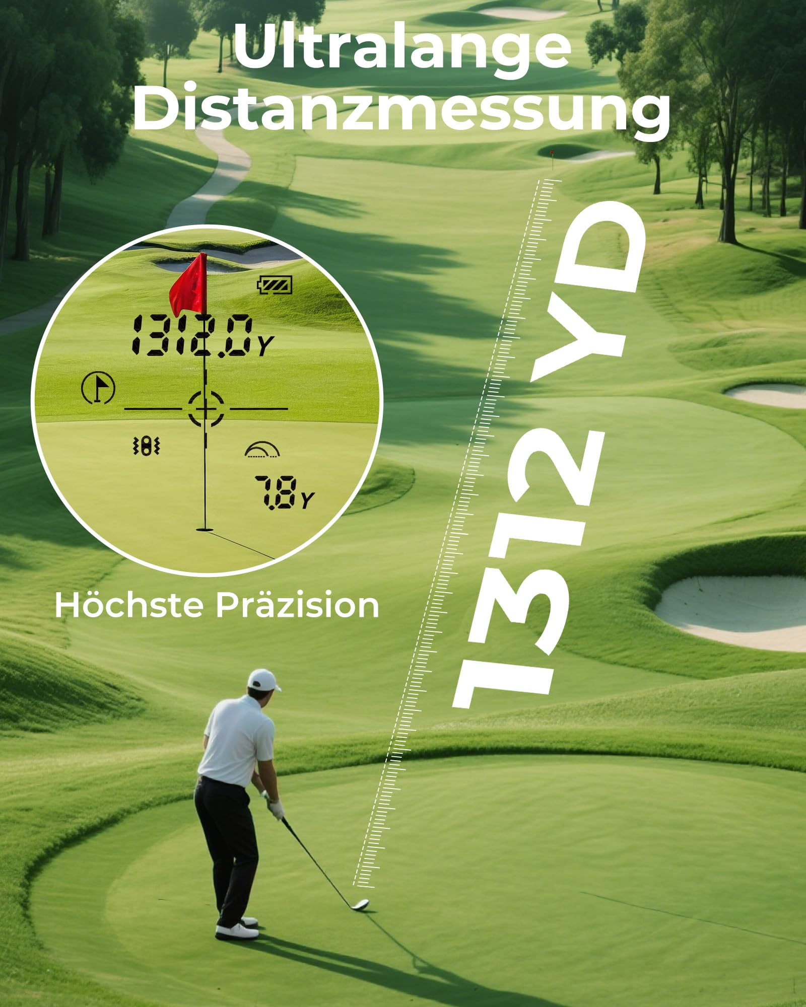 CIGMAN Laser Golf Entfernungsmesser 1200M mit Slope, ± 0,5m Genauigkeit Rangefinder mit Magnetstreifen, Externe Farbanzeige, Flaggensperre, ± 1m Genauigkei, 6X Vergrößerung, Ideales Golfzubehör