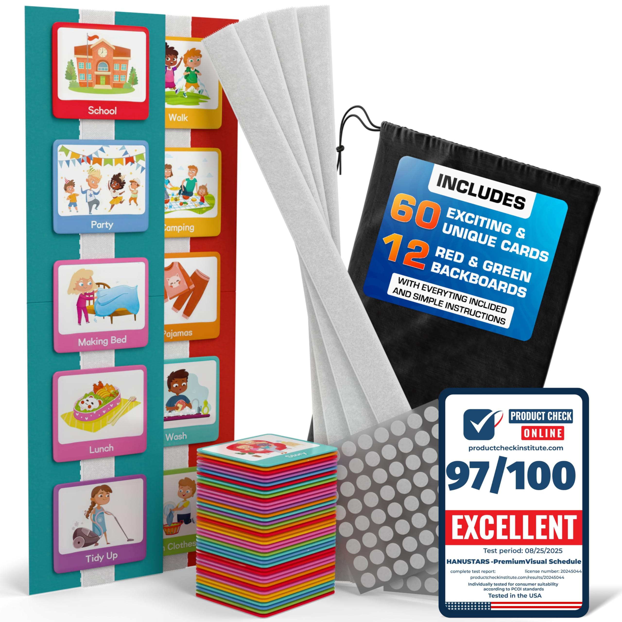 Premium 60 pcs Visual Schedule for Kids with Autism12 bords Black Bag Reward Chart Chore Bedtime Routine Toddlers Timetable Autistic Children Wall