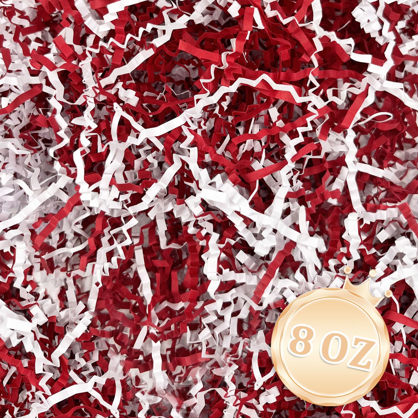 Zankubom 1/2LB Crinkle Cut Paper Shred Filler Great for Gift Wrapping, Basket Fillers, Birthday, Gift Wrapping, Anniversary, Halloween Christmas Party Decor Filling Supplies Red White