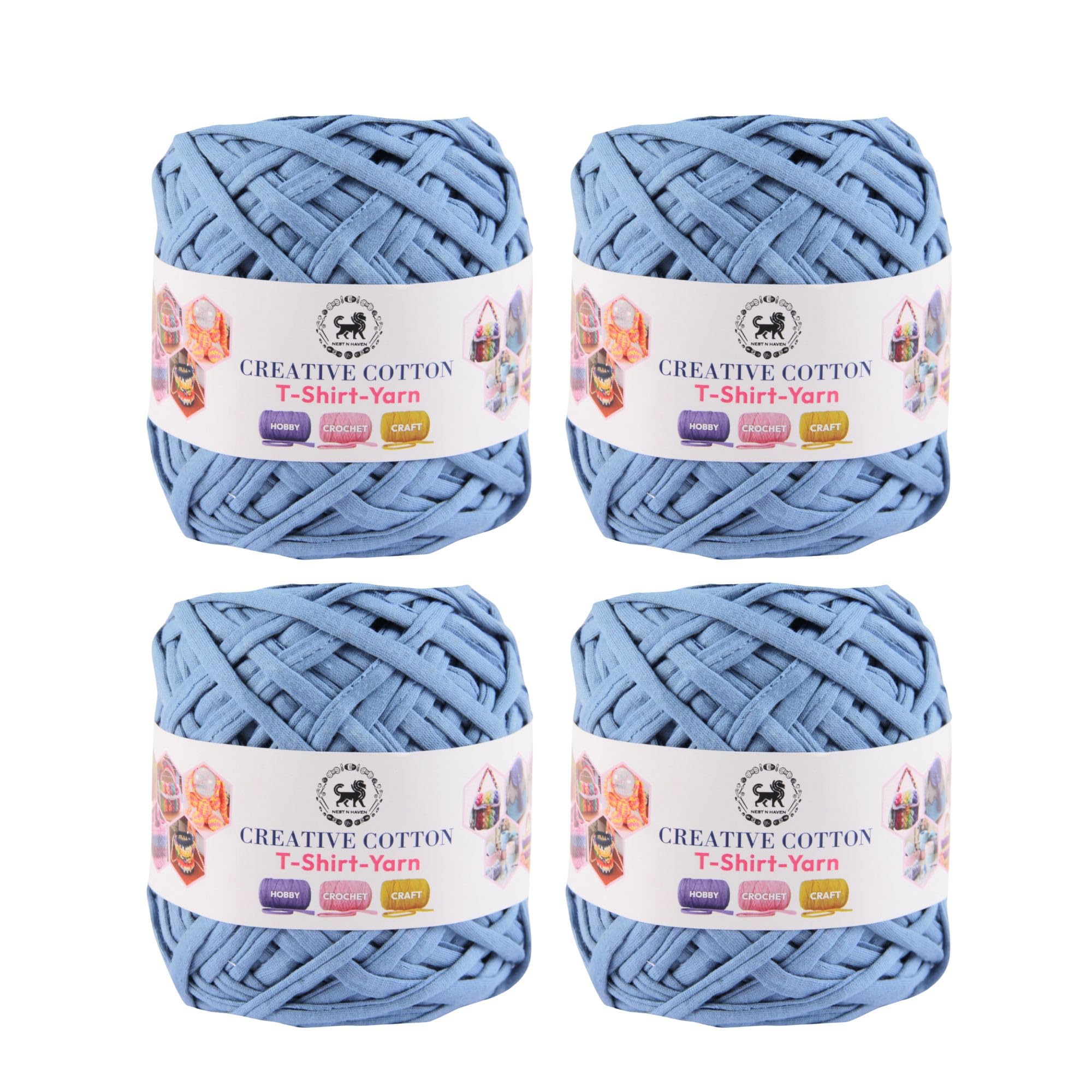 Creative Cotton T-Shirt Yarn Carpet, Knitting Yarn for Hand Knitting DIY Bags, Baskets, Blanket, Cushion Crocheting Projects 200 GMS (Glacier Blue) | (400 Gm)