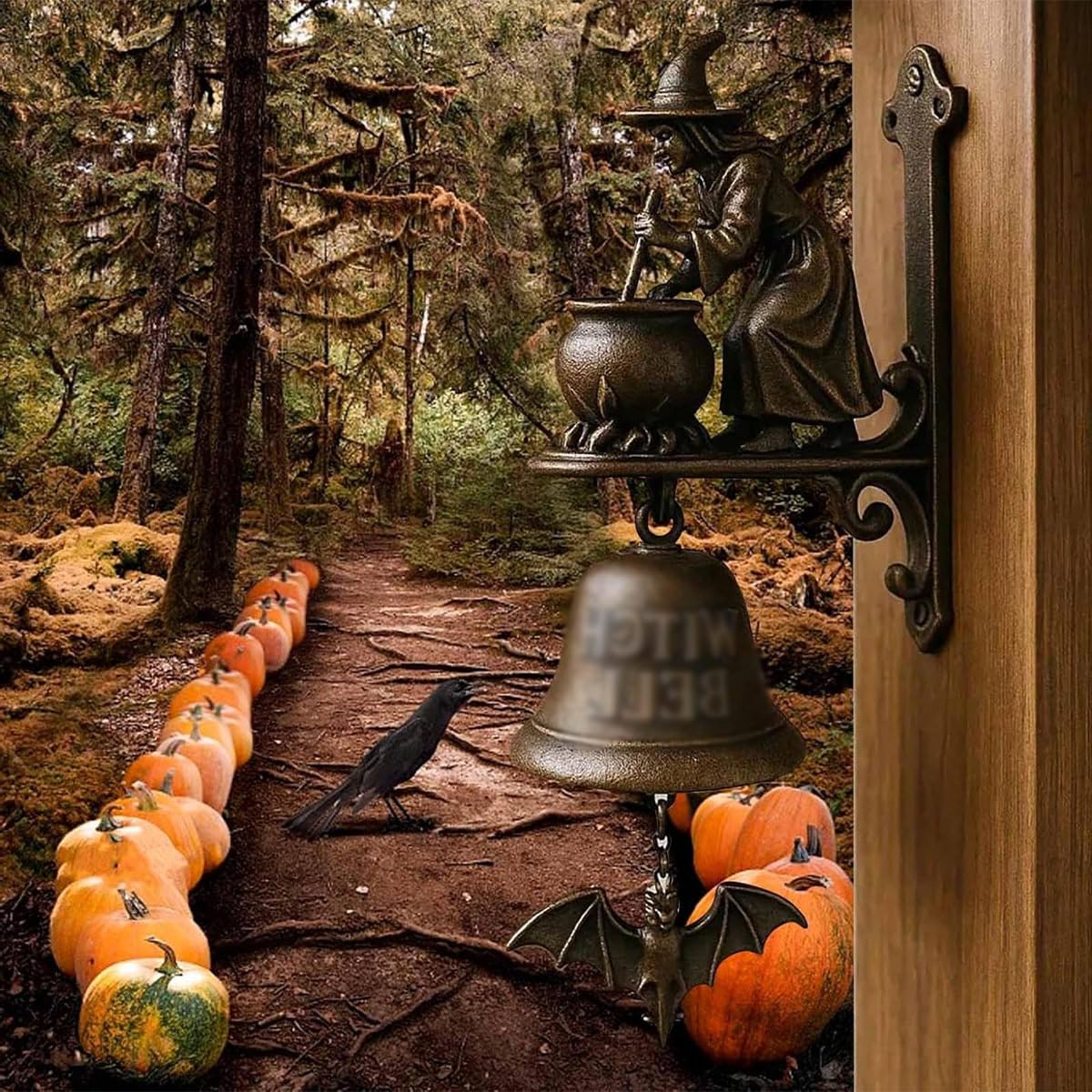 Ausi Vintage Halloween Hexe Türklingel Gusseisen Dekorative Zaubertrank Hexe für Veranda Garten Haustür Innen- und Außendekoration