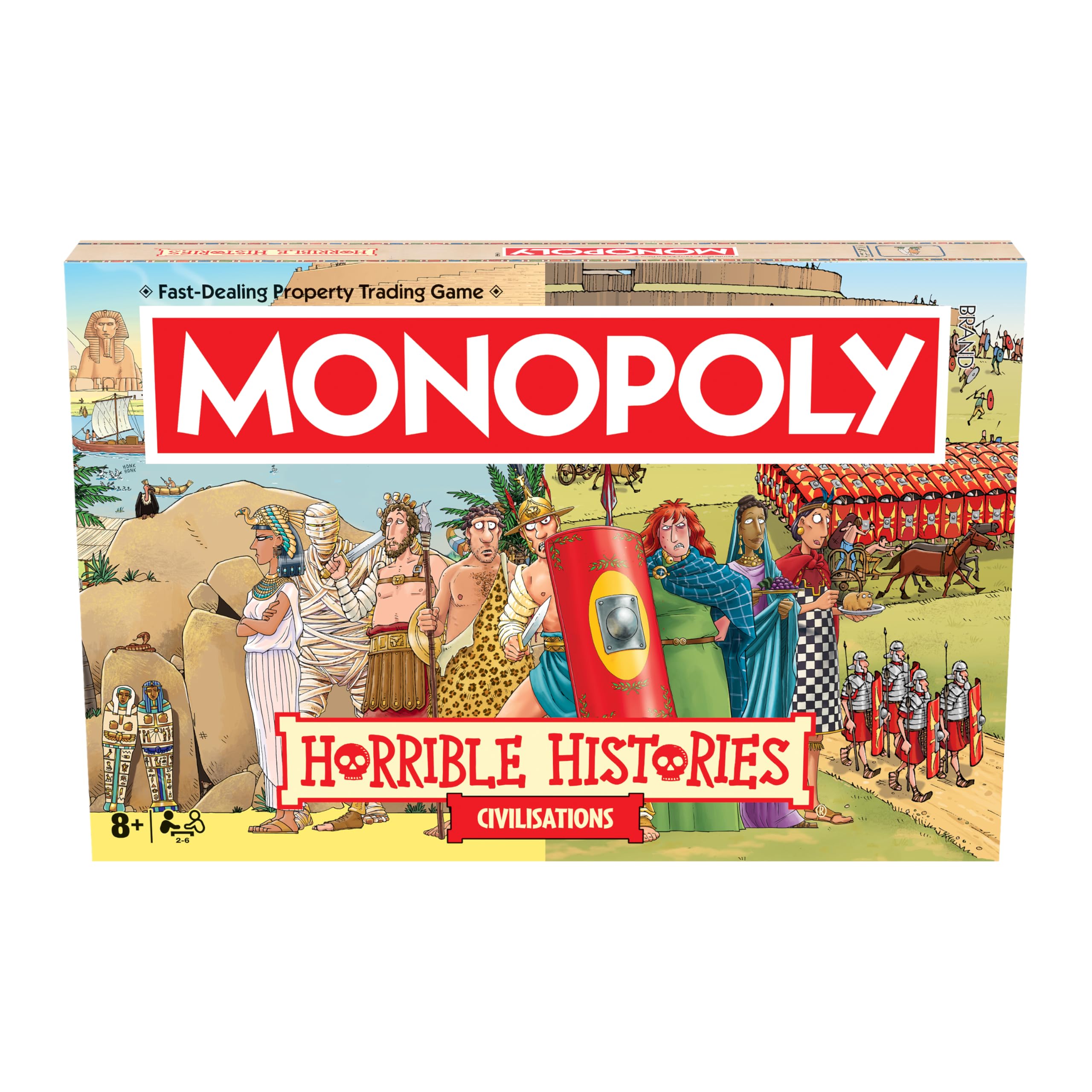 Winning Moves Horrible Histories Ancient Civilisations Monopoly juego de mesa clásico es perfecto para 2 a 6 jugadores y es un gran regalo para los fans de 8 años en adelante