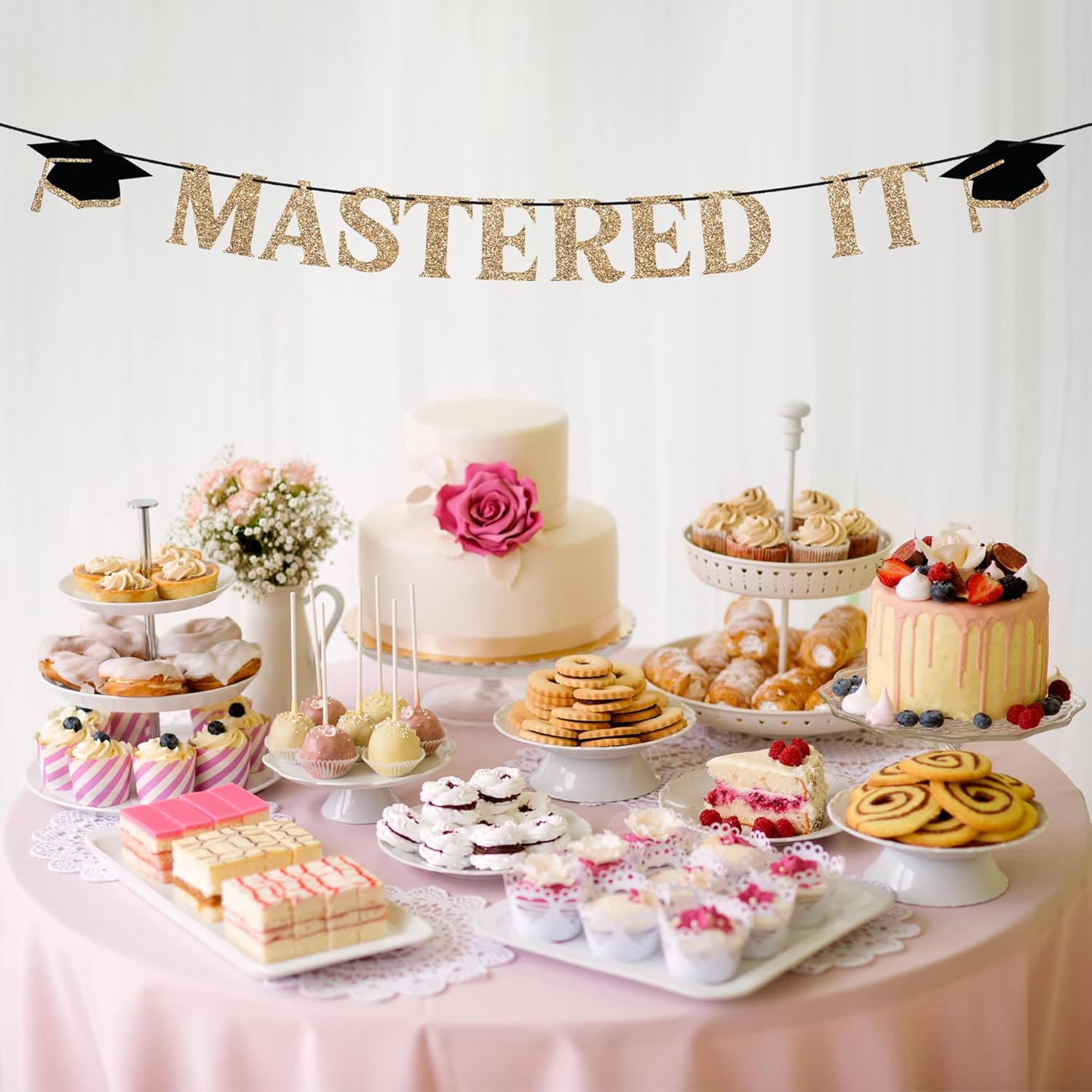 Pre-strung Mastered It Banner - No DIY - Gold Glitter Graduation Party Banner - Pre-strung Garland on 10 ft Strand - Gold Grad Congrats Class of 2026 Party Decorations & Decor. Did We Mention No DIY - Image 8