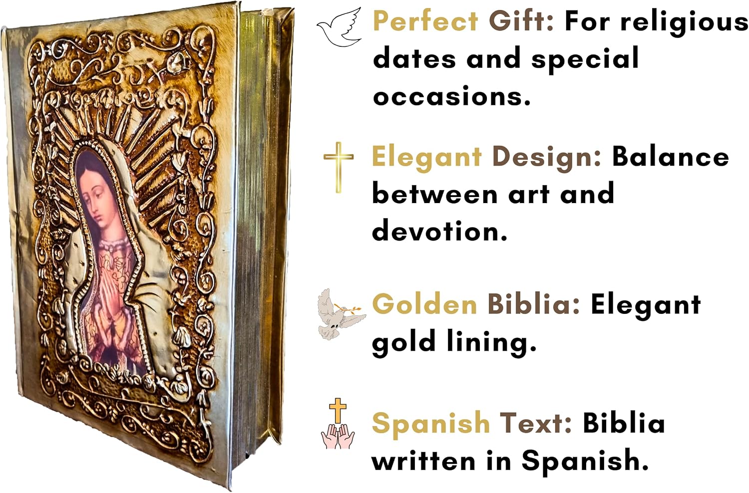 Catholic Spanish Bible with Metalic Cover of Our Virgen de