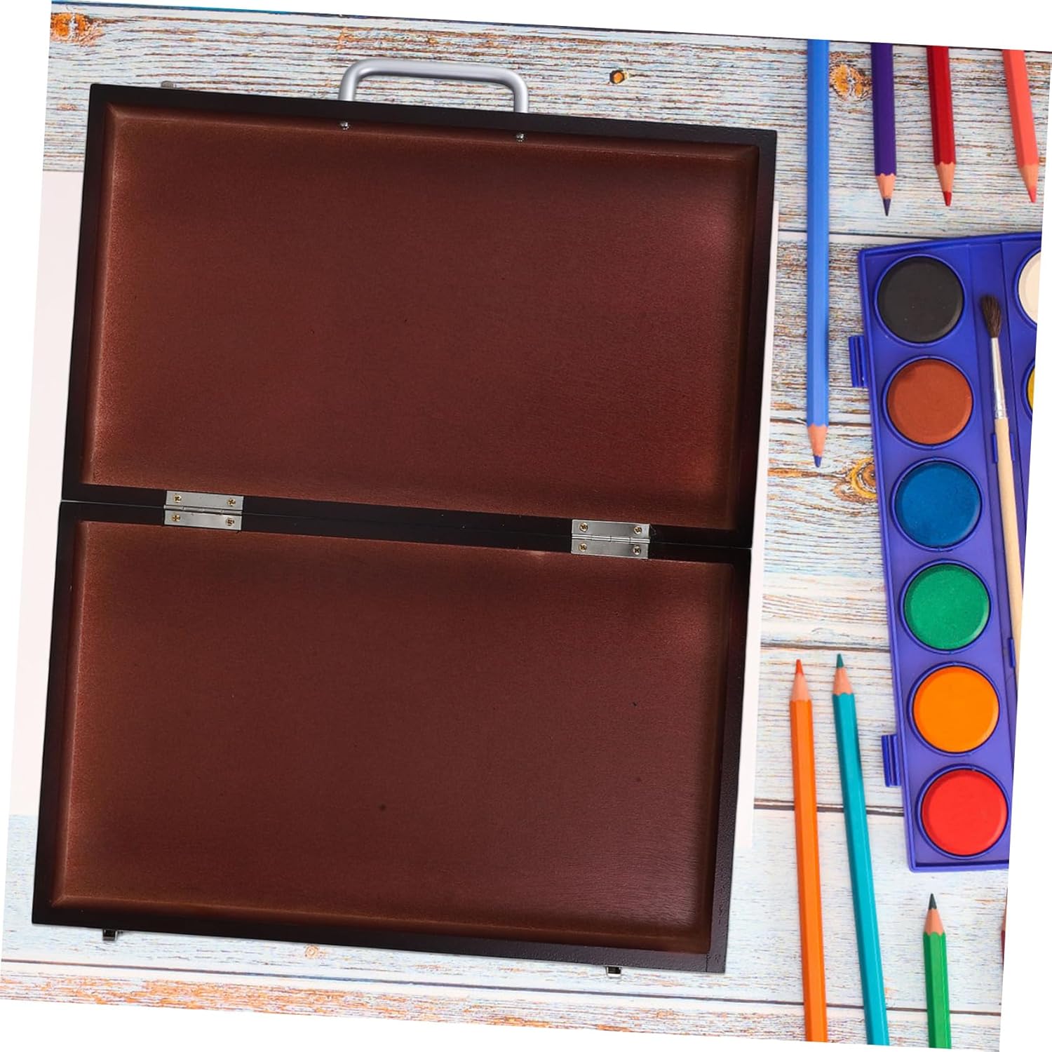 STOBOK Paint Case Palette Lid Wooden Portable Drawing Tool Box Storage Organizer for Art Supplies for Students and Professionals