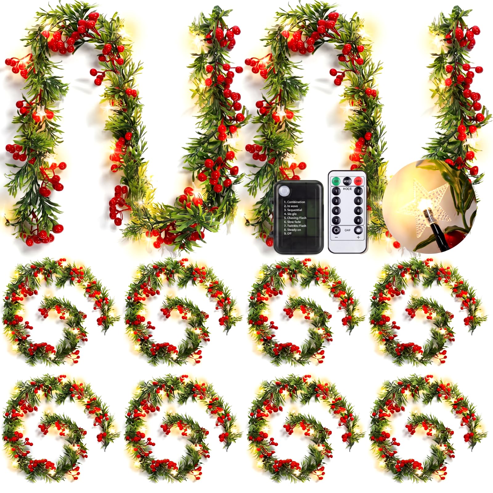 Guirlande de Noël 8 modes à minuterie lot de 10 de 1,8m Duraaamo pour intérieur