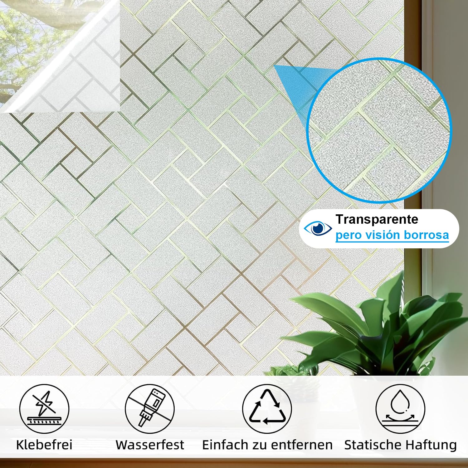 Qualsen Vinilos para Cristales Vinilo Ventana Privacidad Vinilos Ventana Opaco Decorativos Cristales No Adhesión Estática Anti UV para Dormitorio, Cocina Oficina (Blanco, 90x300cm)