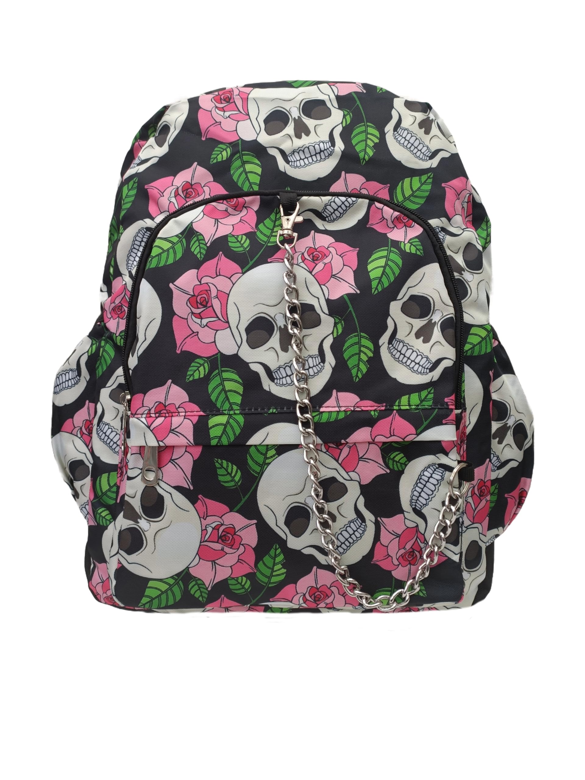 PINK PETAL WHITE SKULL Backpack School College Gothic Goth Skulls Travel Festival Gig Alternative Splash Proof Nylon Laptop Backpack Rucksack Bag