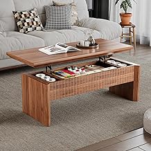 Lift Top Coffee Table with Storage, Mid Century Modern Coffee Table with Hidden Compartment, Fluted Wood Rectangle Center Table for Living Room, Home Office, Walnut (Walnut, 42.5" W)