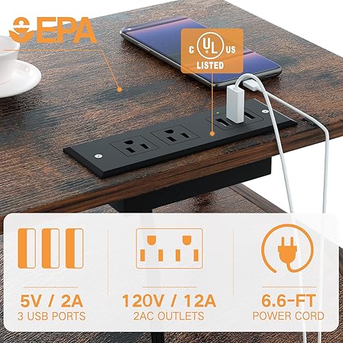 Miniatura 5 de runjuly Mesita de noche, mesita de noche con estación de carga, mesa auxiliar con 1 cajón de madera, mesa auxiliar de almacenamiento vintage, mesita