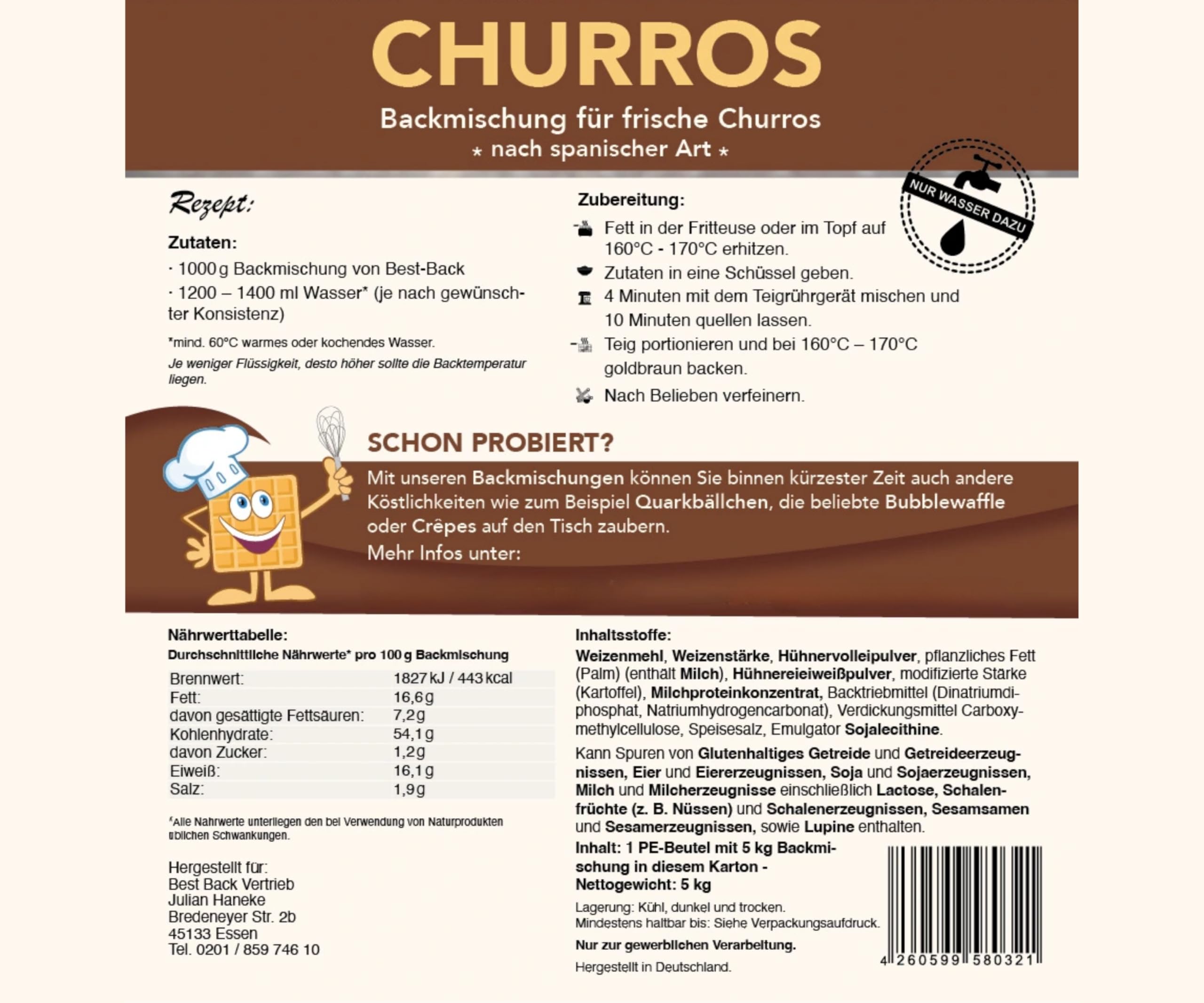 BEST BACK Churros Backmischung 5 kg Großpackung