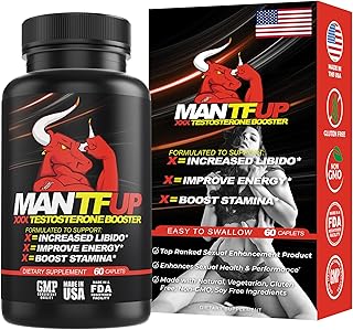 MANTFUP Vitality Enhancer for Men | Fast-Acting Testosterone Booster & Daily Supplement to Support Male Health & Libido | Potenciadores de Testosterona | Made in USA (1 Month Supply, 60 Caplets)