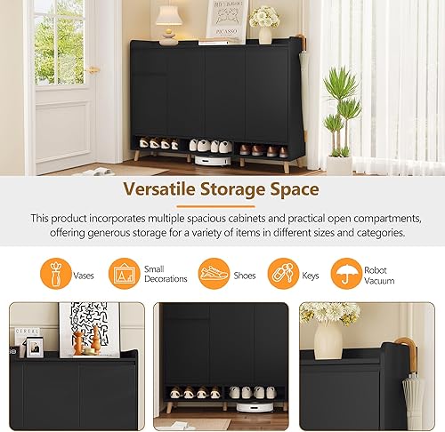 Vista 75 de Armario de zapatos independiente con 4 cajones abatibles, moderno organizador de almacenamiento de zapatos de 2 niveles con cajones, zapatero 4