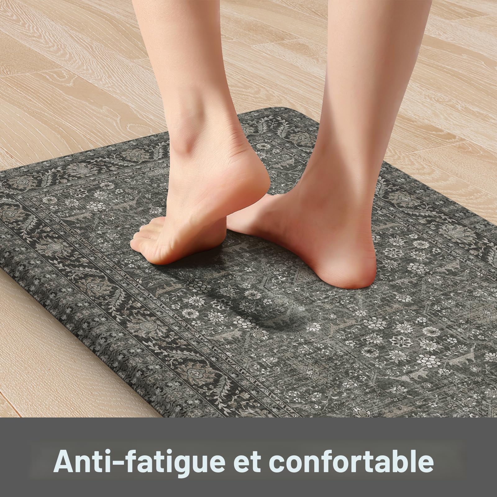 KIMDOE Lot De 2 Tapis De Cuisine Anti-fatigue - PVC Imperméable 12 Mm - Antidérapant - 119x44cm + 73x44cm