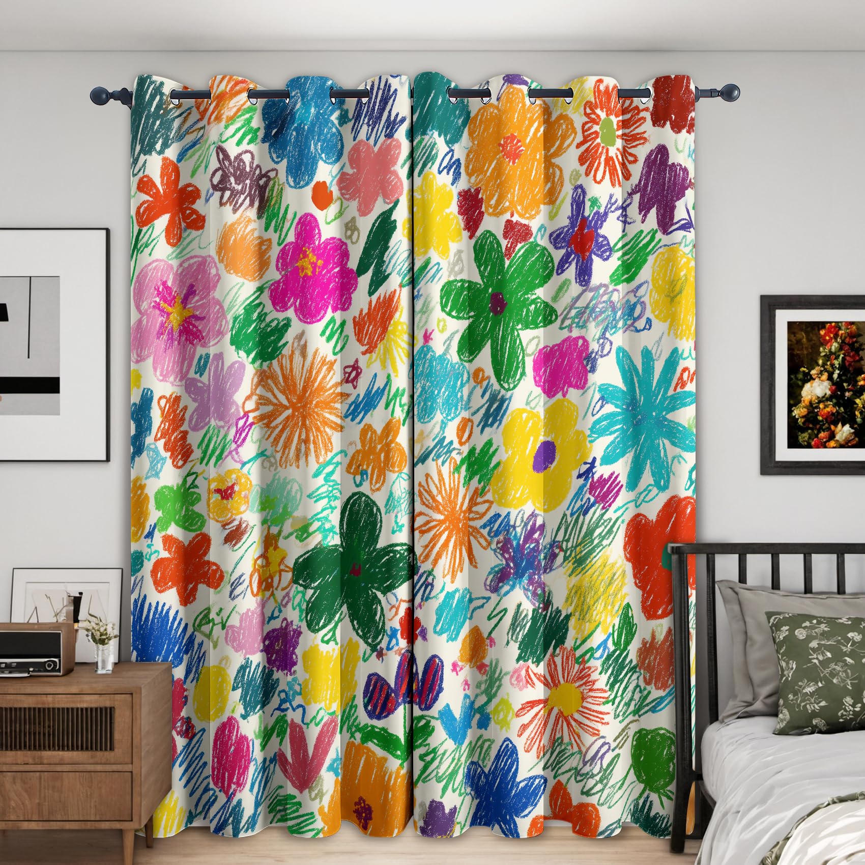 Generisch Blumen Farbenfroh Vorhänge 2er Set, H 260 x B 140 cm Deko