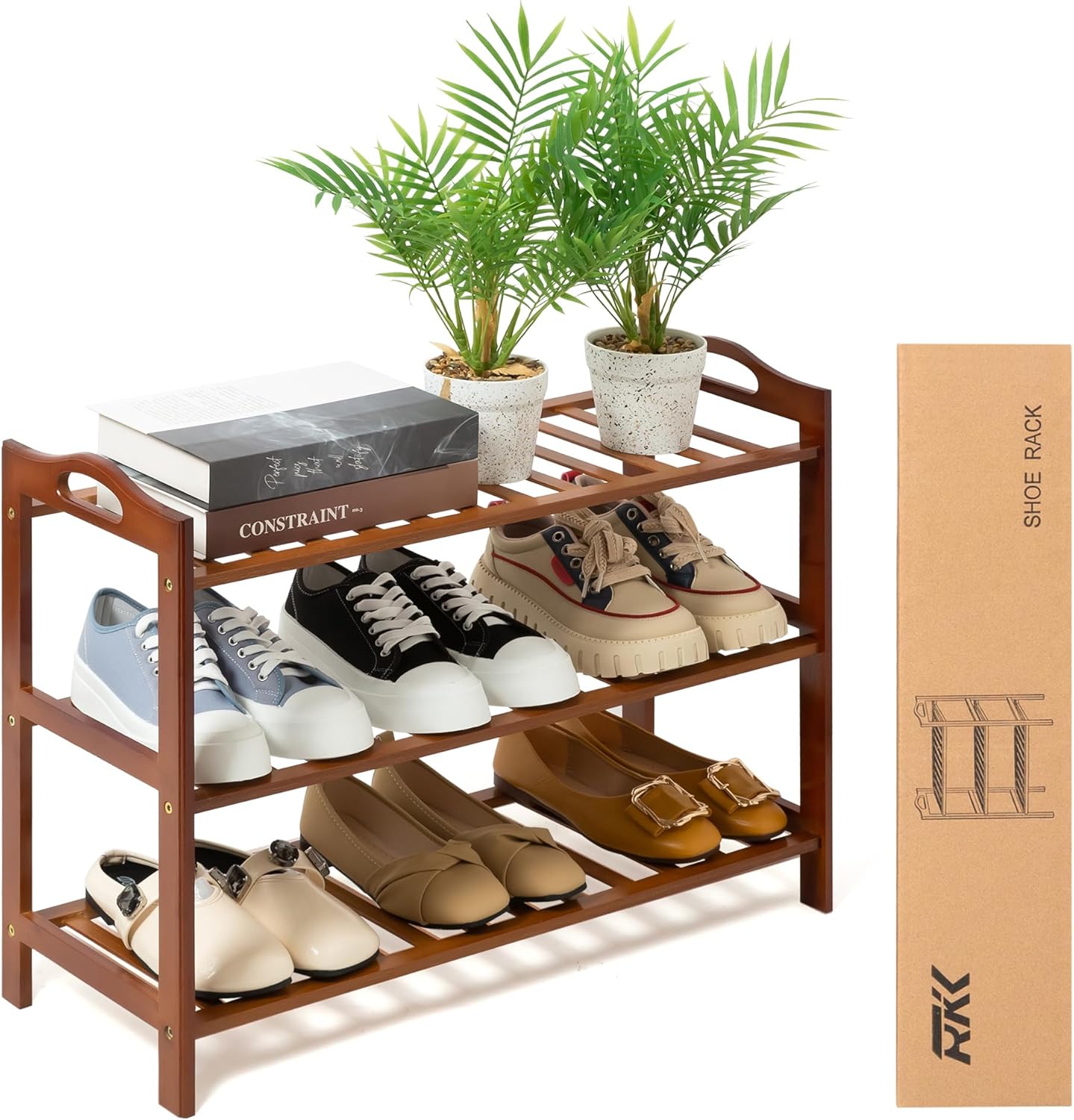 Shoe Rack for Front Foor Entrance, Bamboo Shoe Rack for Closet Shoe Organizer Closet Organizers and Storage Shelves (Brown, 3 Tier) Brown 3 Tier