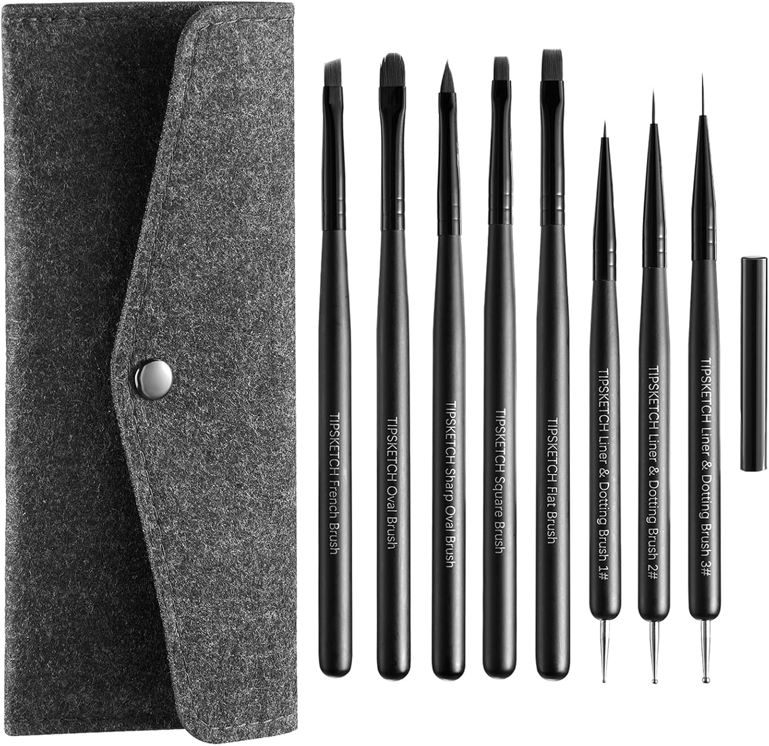 Pinceles para Uñas Set de 8 con tapas protectoras y bolsa de almacenamiento,Pinceles Nail Art con Pincel Liner,Dotting Pen,Pincel Francés y más para Uñas en Gel y Manicura Profesional