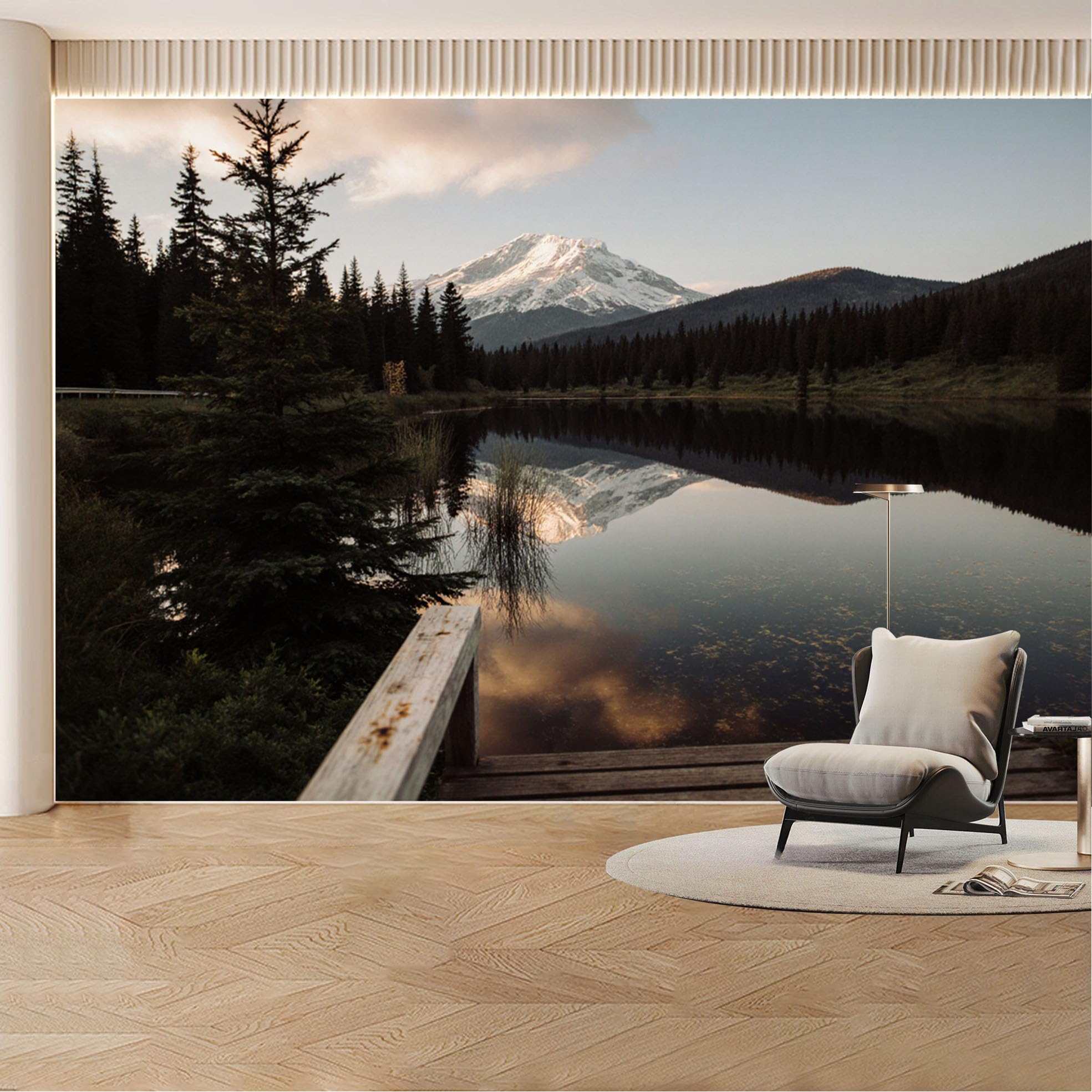 Custom Wall Mural Wallpaper Mountain Lake Landscape Nature Wall Decor Large Wall Art Misty Nordic Sunset Removable SelfAdhesive Large Photo for Living Room， Bedroom， Office