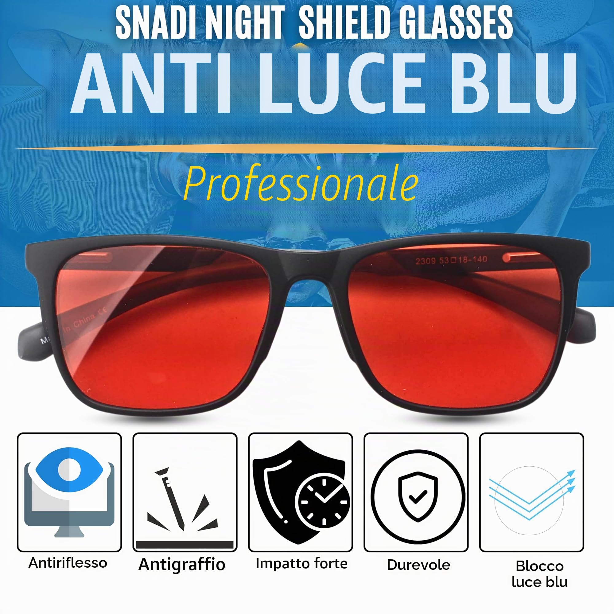 SHIELD: Occhiali Blocca Luce Blu (70-99%) per Schermi, Televisione, Computer, Giochi e Luce Artificiale. Migliorano il Sonno Producendo Naturalmente Melatonina. Unisex: Donne e Uomini.