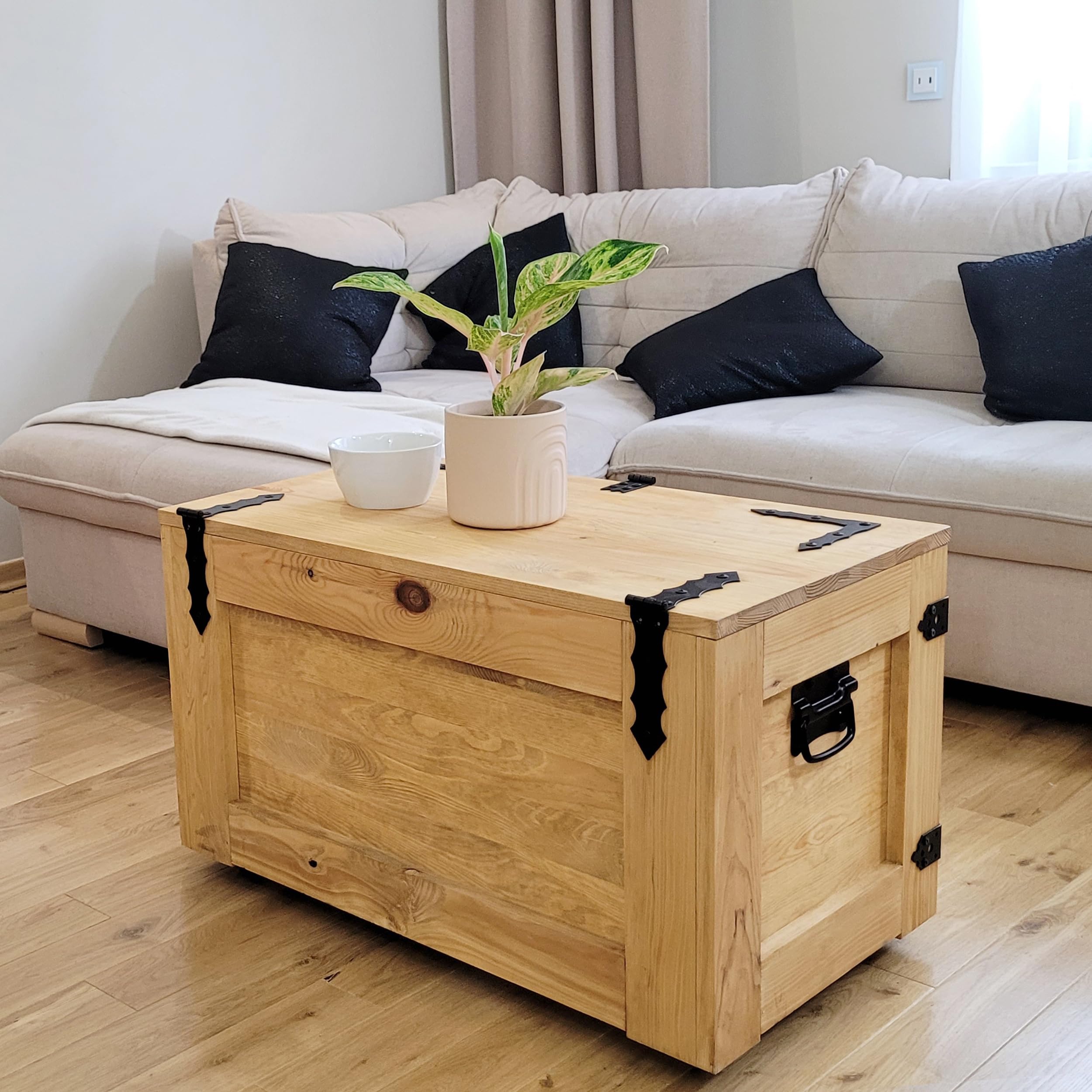 weeco Rustikale Aufbewahrungstruhe holz - Holztruhe XL - Holzkoffer deko - Holz-Kiste massiv shabby chic vintage