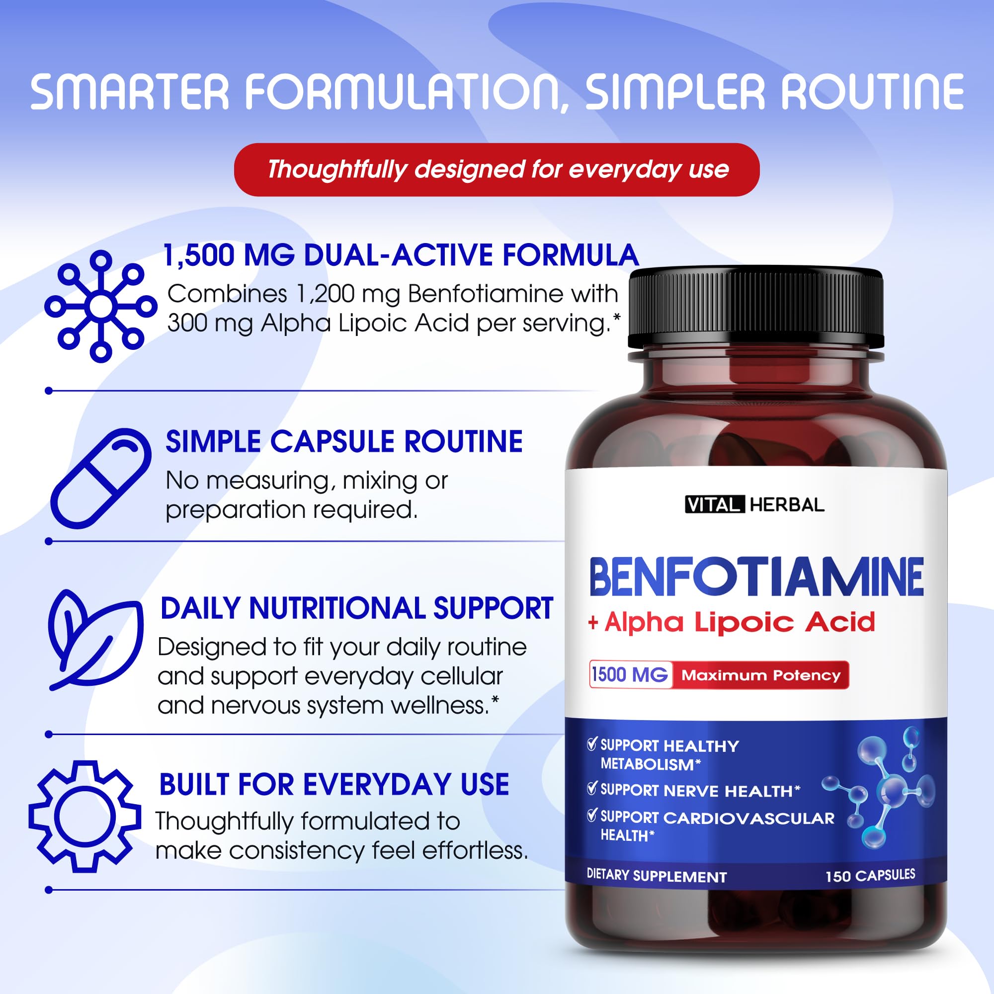Vital Herbal Benfotiamine Complex 1500 mg with Alpha Lipoic Acid, 150 Count — Amazon image 6