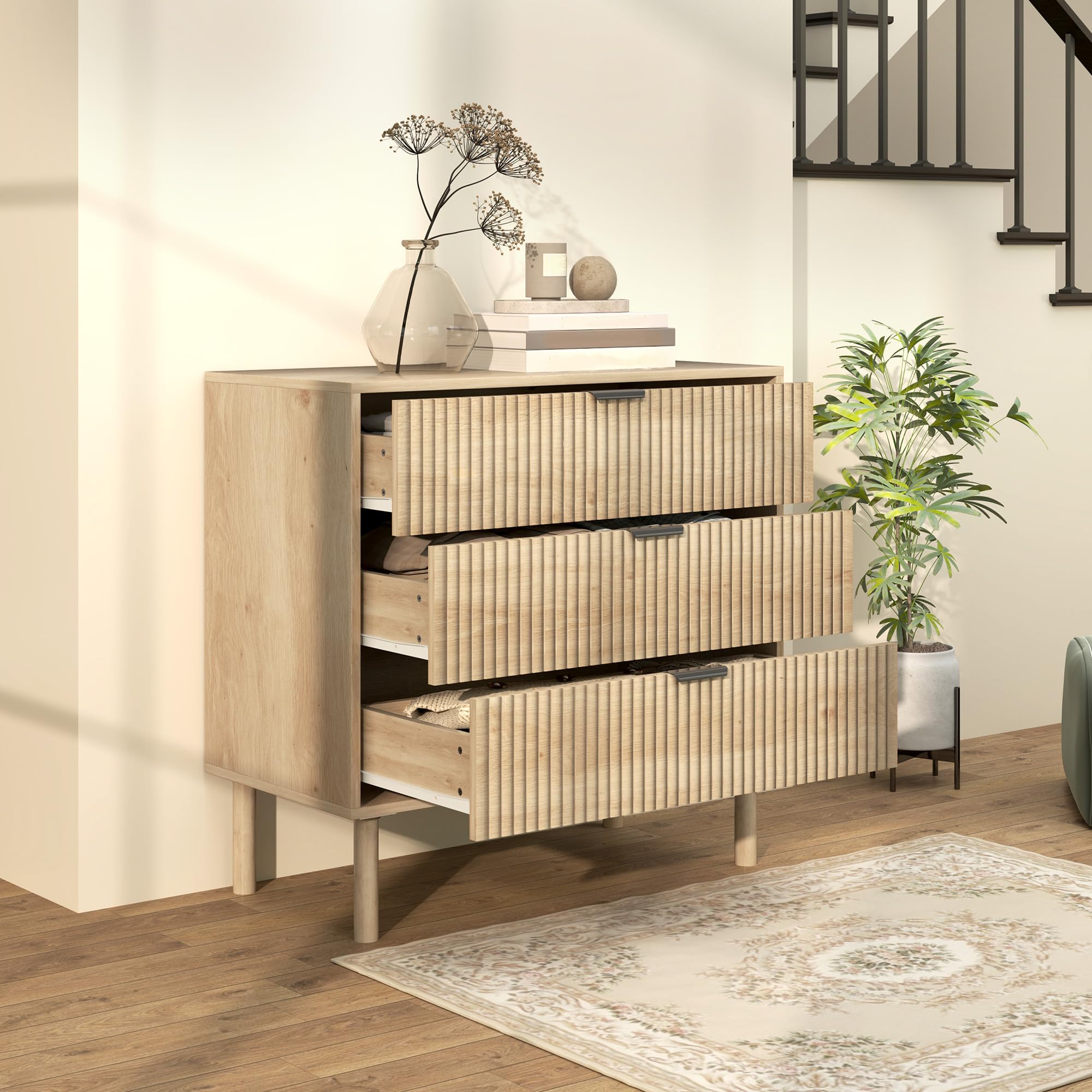 HOMCOM Cassettiera Camera da Letto 3 Cassetti, 80x40x77.5 cm, Rovere | Comò Camera da Letto Moderno con Gambe, Cassettiera Salvaspazio, per Soggiorno