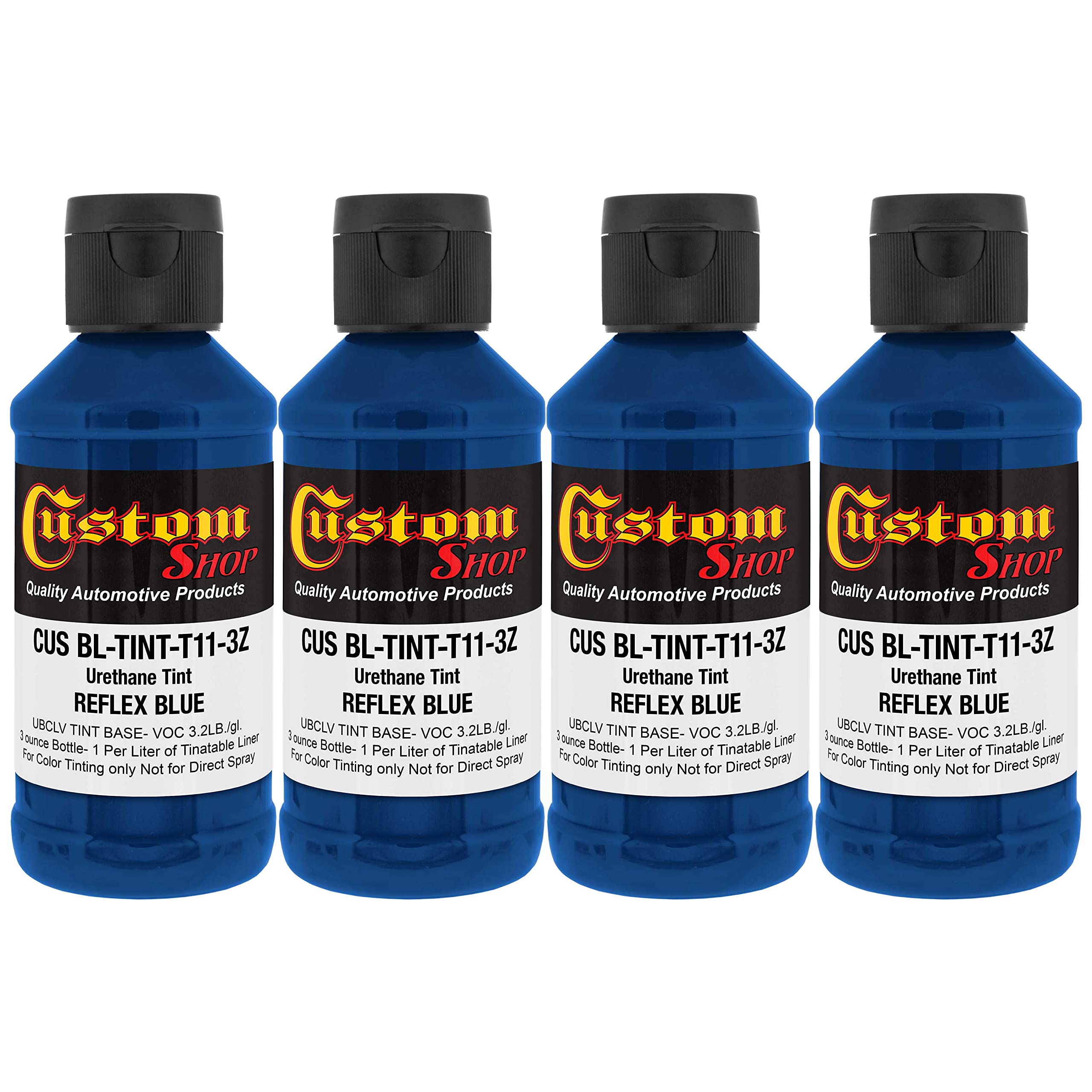 Custom Coat 3 Ounce (Reflex Blue Color) Urethane Tint Concentrate for Tinting Truck Bed Liner Coatings (Pack of 4) - Proportioned for Use in Most