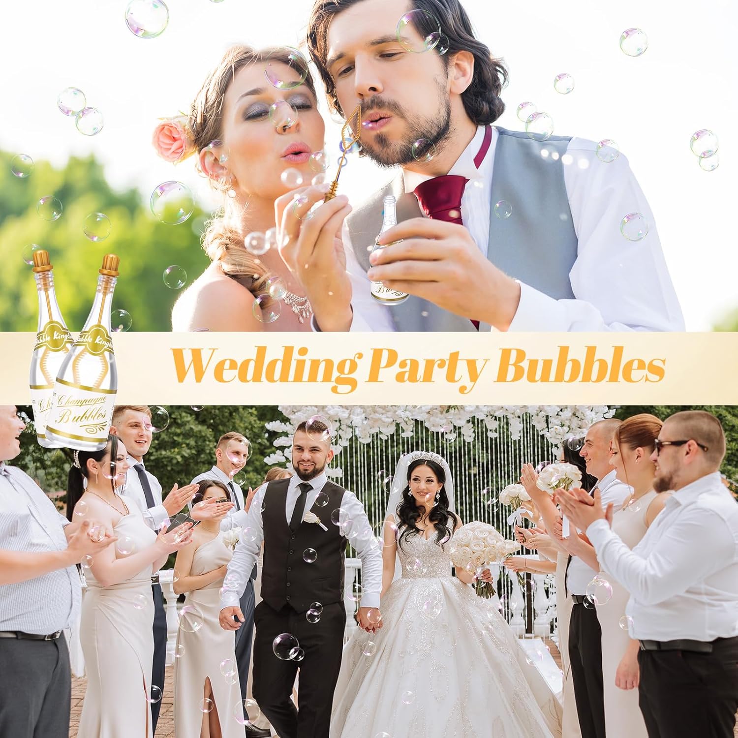 Realspring 102 Pcs Wedding Bubbles Bulk Gift Including Mini Champagne Bubbles Wands Acrylic Display Board Sign with Stand for Wedding Send Off Anniversary Engagement Bridal Guests Gift