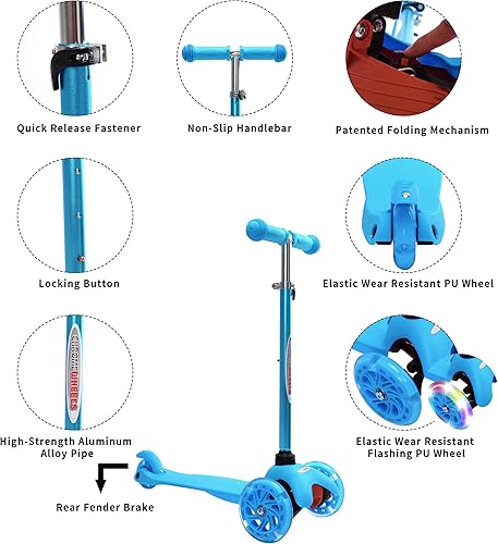 Miniatura 4 de ChromeWheels Scooter para niños, scooter de lujo de 3 ruedas para niños pequeños, 4 deslizadores de altura ajustable con scooters, inclinado para