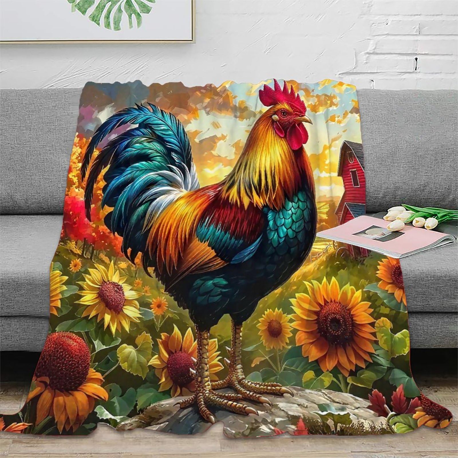 Couverture coq chaude et douce en microfibre contre le froid du canapé ou du lit 127x152