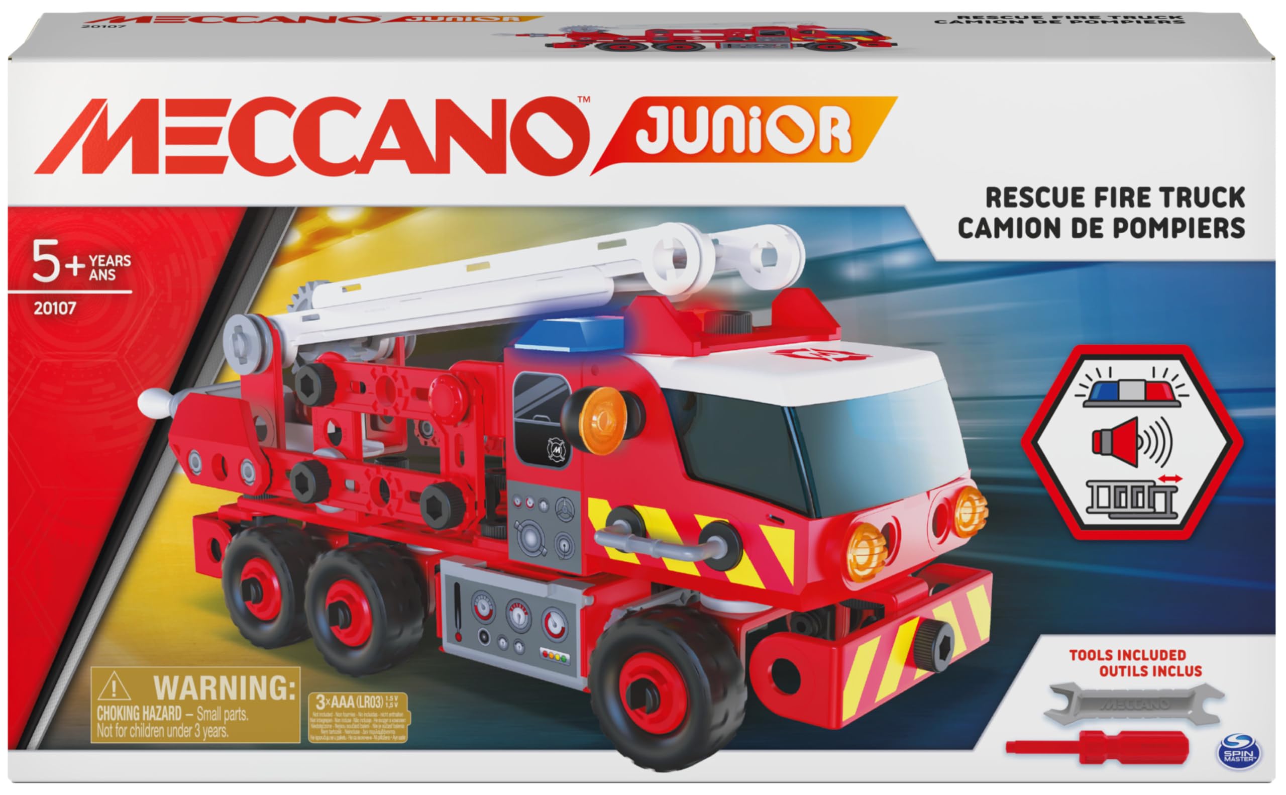 MECCANO Junior - Firetruck - Kit de construcción de Modelo Steam Camion de Bomberos con Luces y Sonidos - 6056415 - Juguetes Niños 5 años +