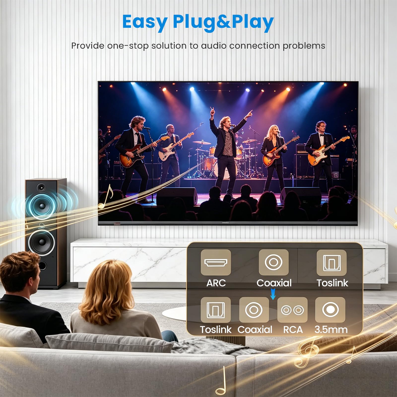 DAC para HDMI ARC Toslink óptico SPDIF coaxial a jack AUX estéreo R/L adaptador de audio óptico coaxial de 192 KHz