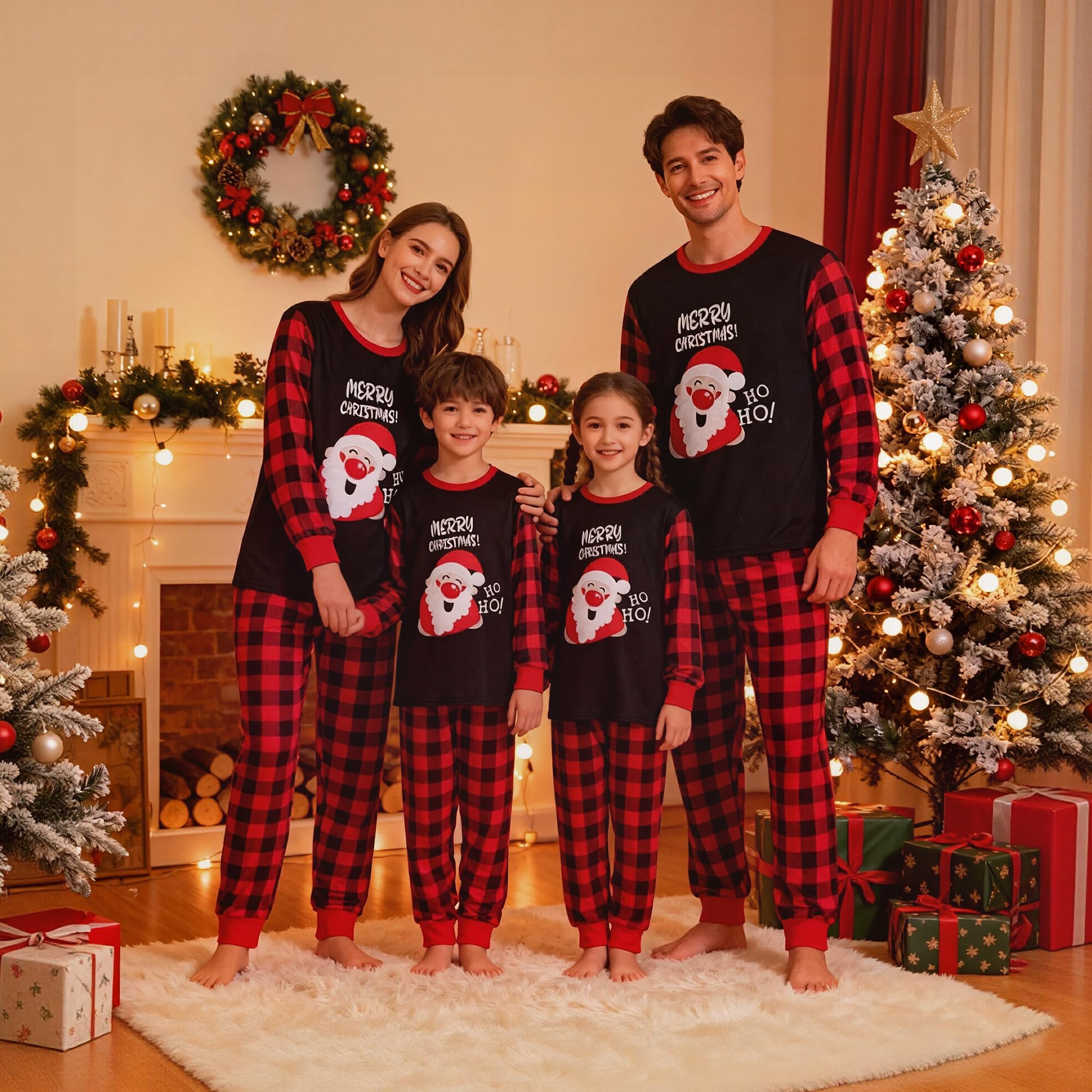GRPSKCOS Pijamas de Navidad para la familia, conjunto de pijamas familiares a juego, pijamas de Papá Noel para hombres, mujeres, adultos y niños