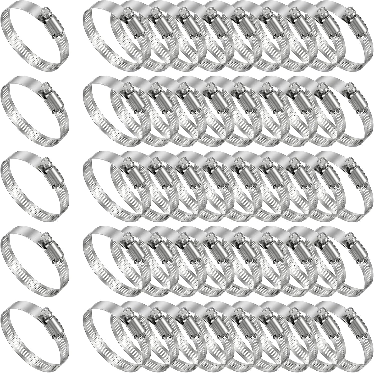 50 Pcs Stainless Steel Hose Clamp Adjustable 1-13/16" to 2-3/4" 46-70 mm Worm Gear Hose Clamp, Metal Fuel Line Pipe Clamp for Plumbing, Automotive And Mechanical Application Industrial Use