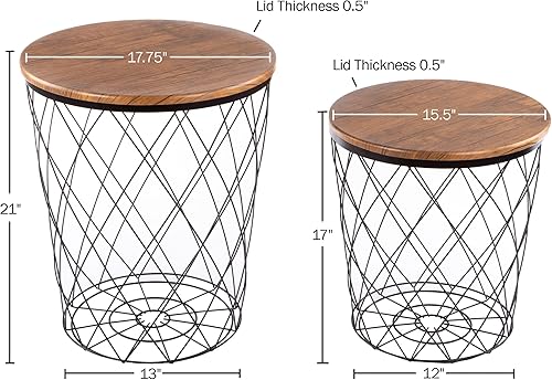 Miniatura 10 de Lavish Home Almacenamiento final  Base de cesta de alambre anidable y tapas de madera  Mesa auxiliar industrial estilo granja, juego de 2  Cuadrado,