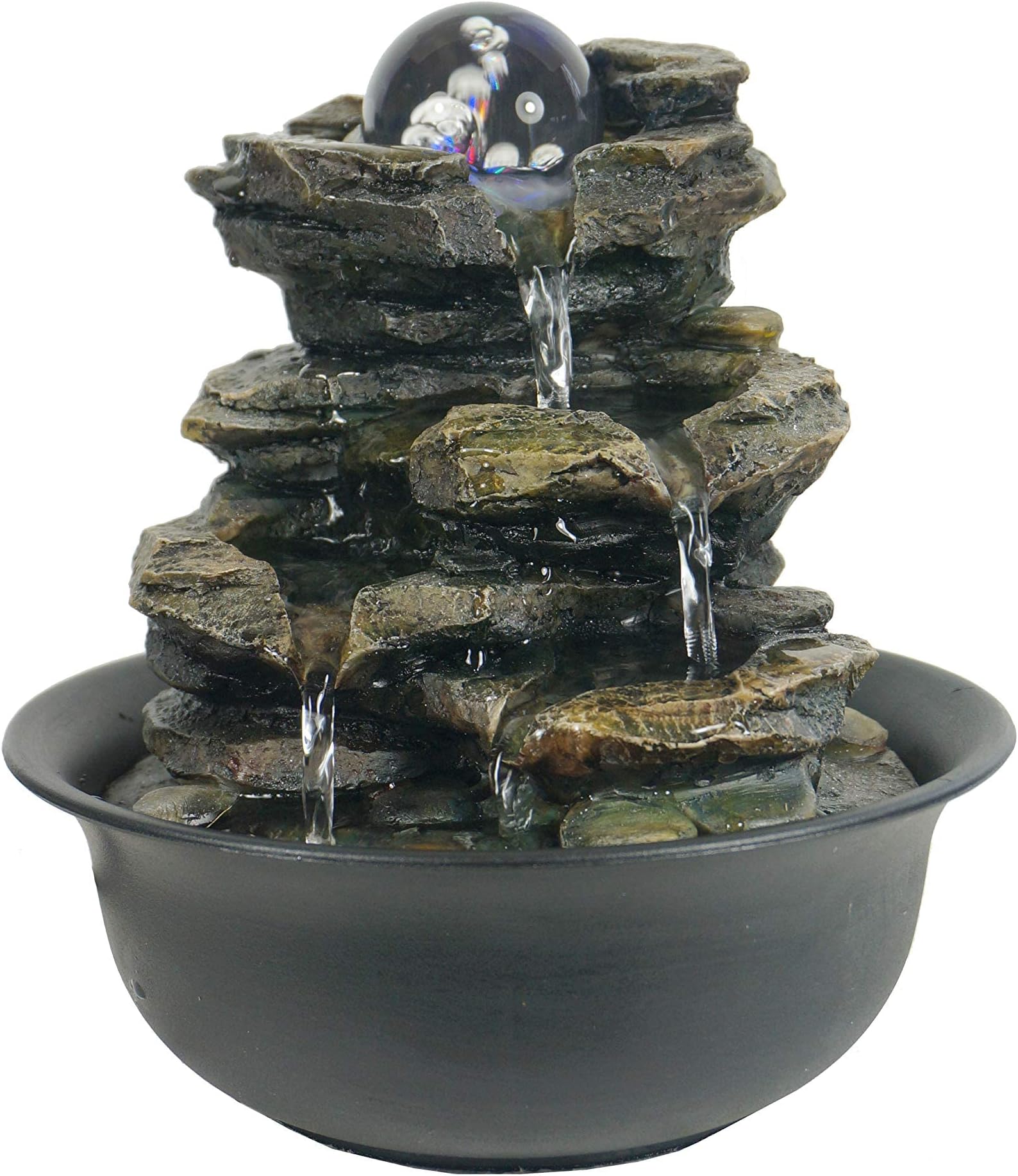 Heart of Nature Indoor Water Fountain with LED Light AND Colour Changing Spinning Ball USB Included