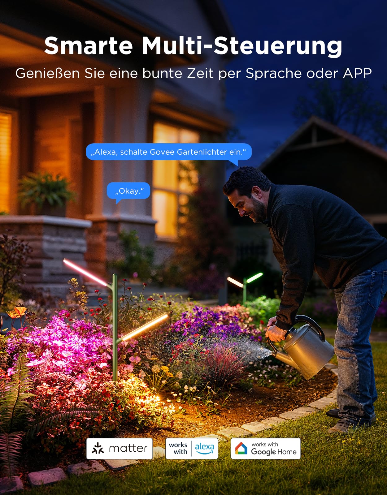 Govee RGBWWIC Gartenleuchte, 1100lm 16M DIY-Farben, CRI 94, IP66 Metall | 1100lm 2700-6500K, 3x2.5m Coverage, 30-90cm DIY Höhe, 64 Scenes, 20,000h life, Alexa Matter Kompatibel, Branch-style design