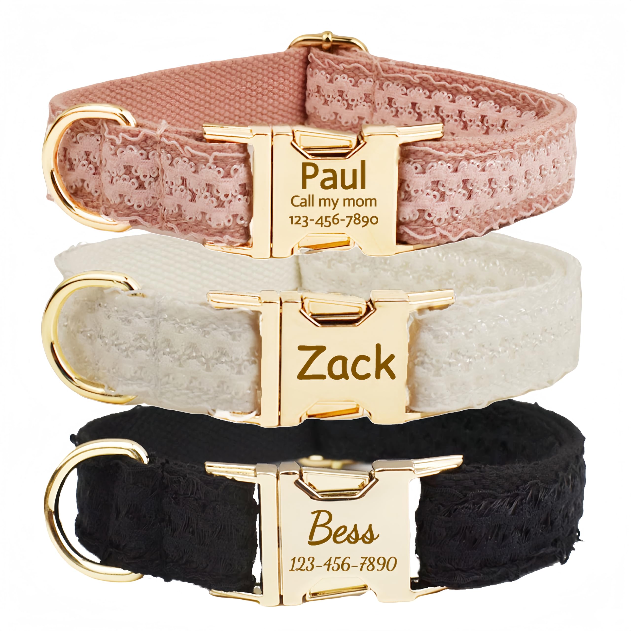 Collar de perro personalizado con hebilla de metal, collar de doble cara personalizado con nombre y número de teléfono, tamaños ajustables para perros pequeños, medianos y grandes (collar 05)