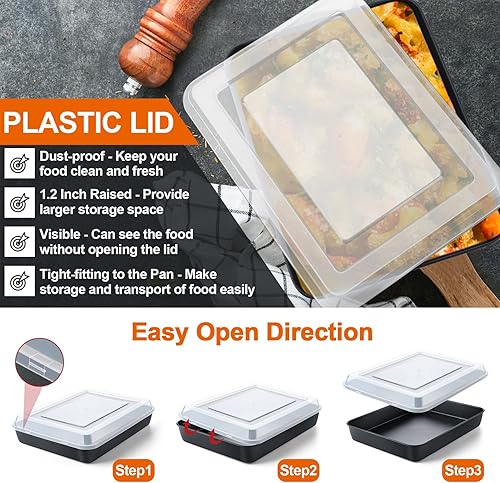 Miniatura 5 de P&P CHEF - Bandeja para horno tostador de 10.5 pulgadas con tapa, juego de 4 (2 sartenes y 2 tapas), bandeja rectangular antiadherente para hornear