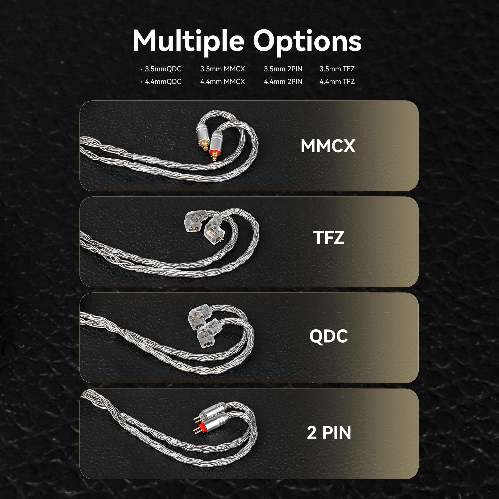 KBEAR JunTian IEM Câble pour écouteurs intra-auriculaires de 2 m de long, 16 conducteurs 5N OCC plaqué argent pour kz zs10 Pro, Tangzu wan'er, audiophile et batteur (broches QDC, prise 3,5 mm)