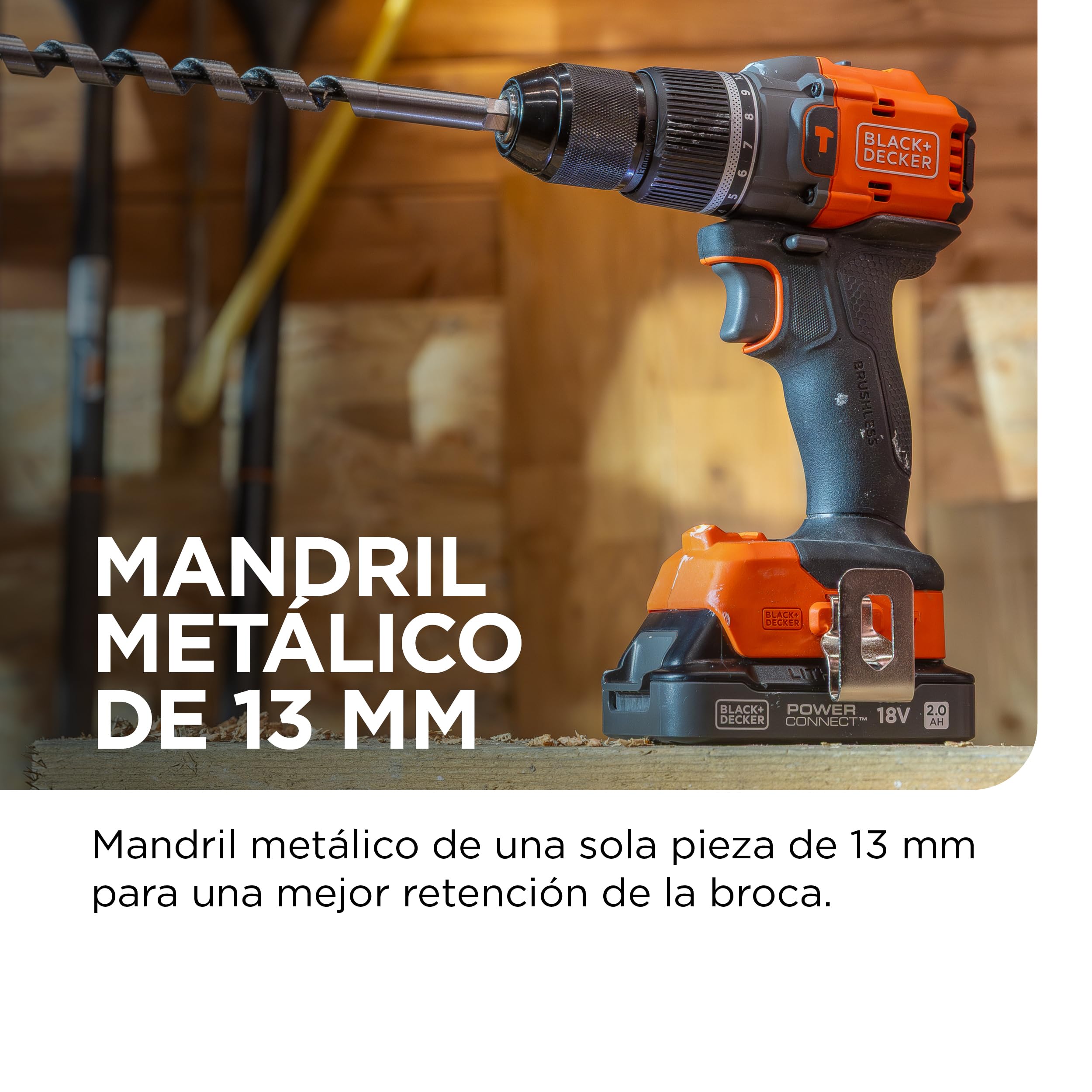 BLACK+DECKER Taladro percutor inalámbrico sin escobillas de 18v con batería de 2,0Ah, cargador, 50 accesorios y maletín de transporte, BLD783D1KA-QW