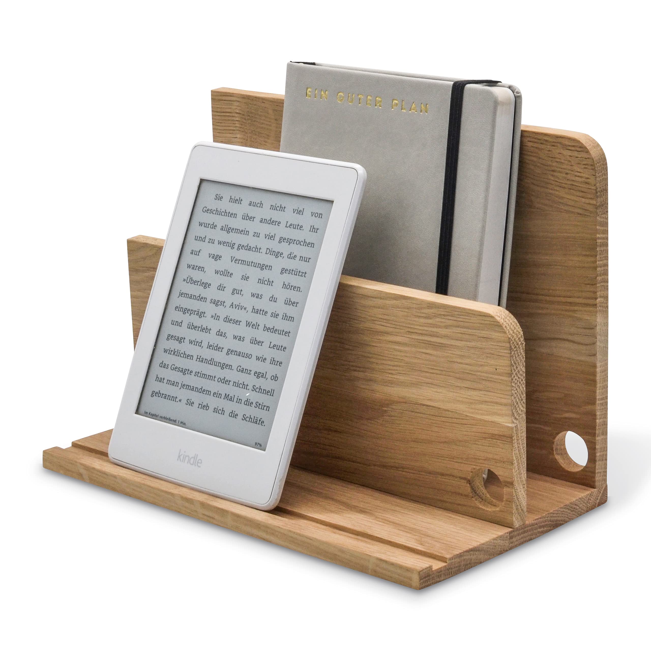 Briefablage Schreibtisch Organizer - Maestro - Tablet & Smartphone Ladestation Handy Briefhalter aus Holz (Eiche unbehandelt)